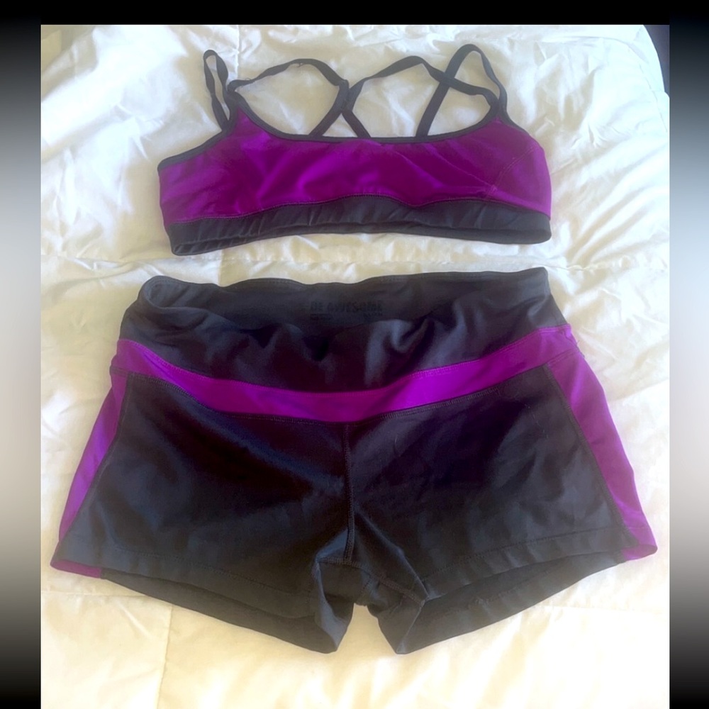 Jillian Michael Sports Bra And Short Set Athletic Workout Purple Womens Medium